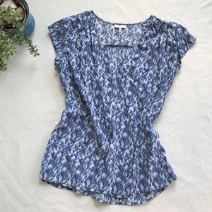 Joie Printed Blue Silk Blouse Cap Sleeve Top Sz S